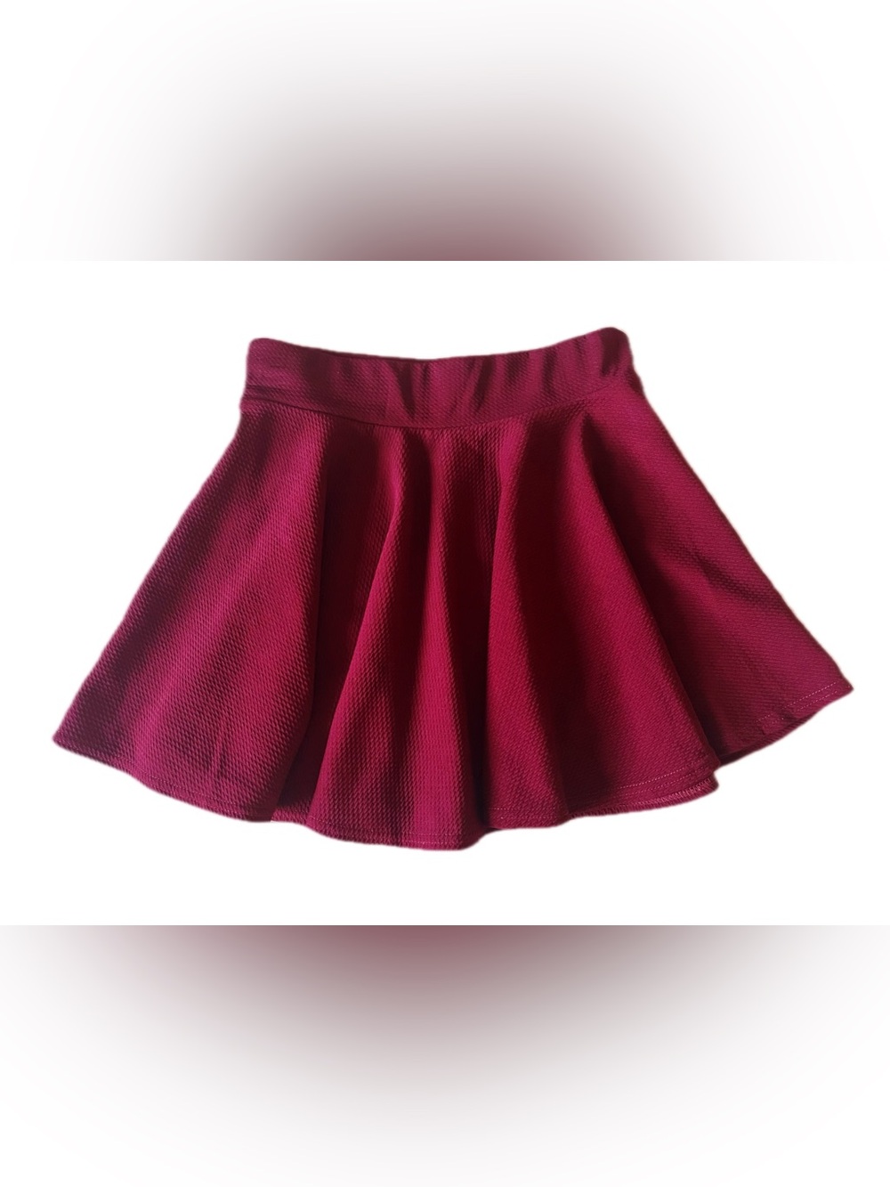 Women’s Red Mini Skater Skirt High Waist A-Line Elastic Pull On Waffle Textured